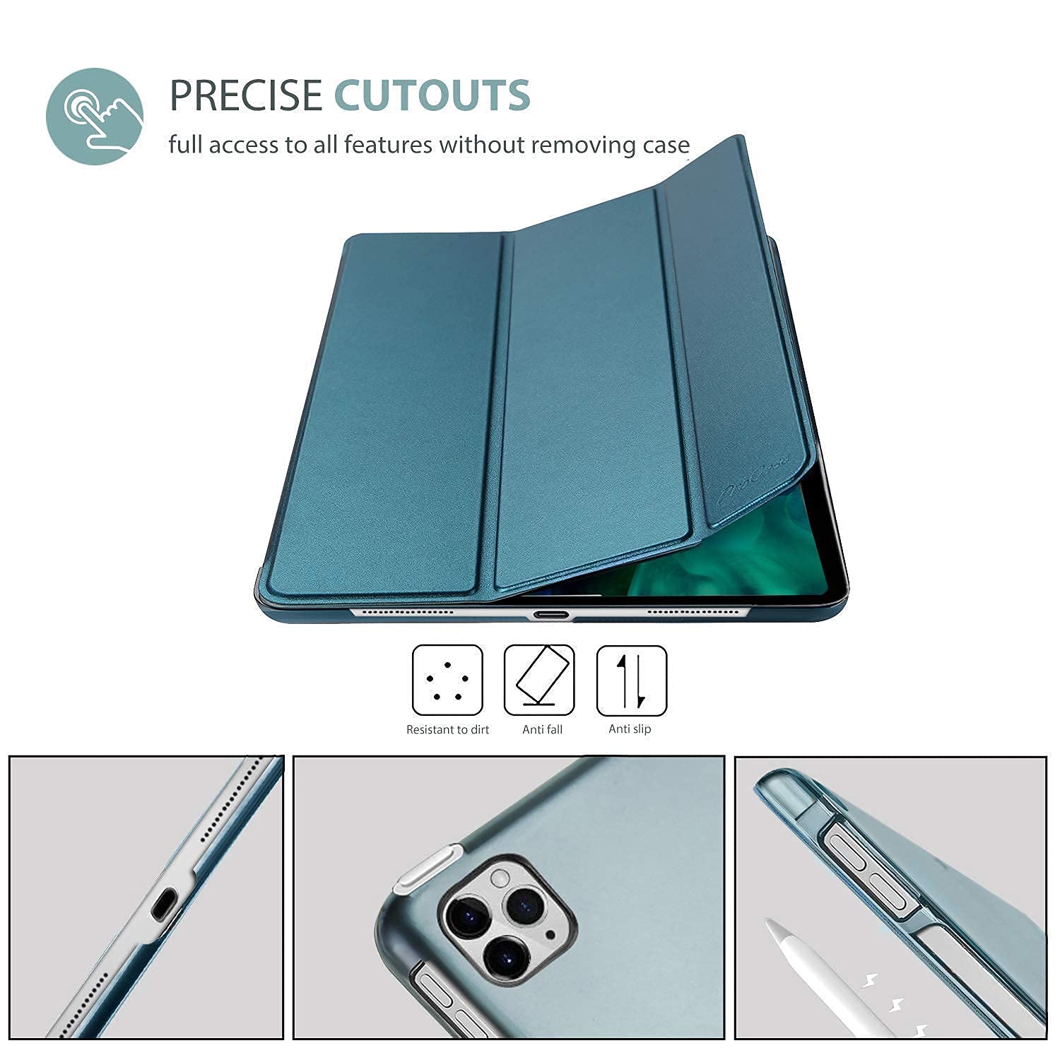 ProCase Teal iPad Pro 11 Slim Hard Shell Case (2020 & 2018 Model) with 6-Pack Black Ultra Thin Webcam Covers - Protective Bundle for iPad Pro & Laptop Privacy Protection | Perfect for Work, Travel & Online Meetings