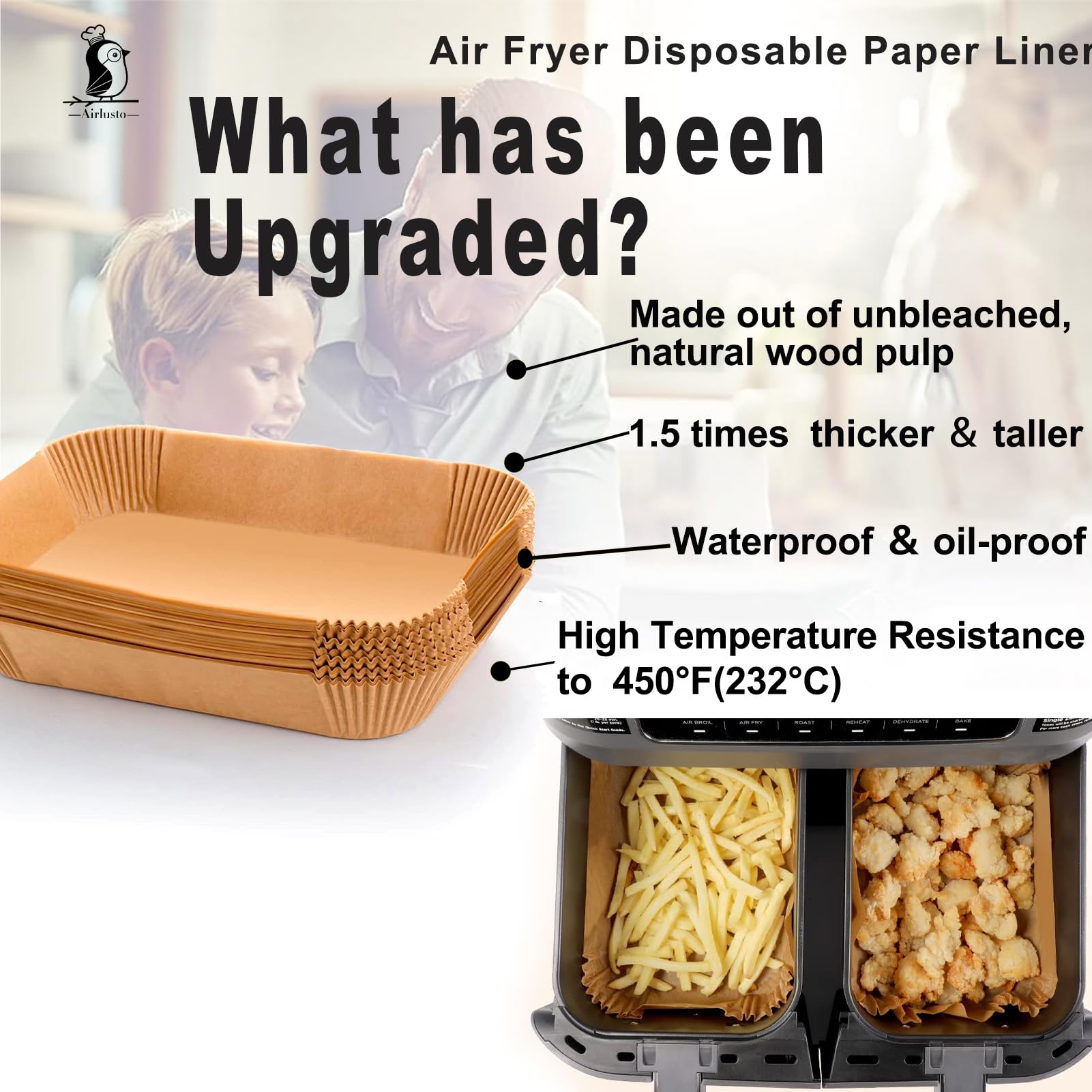 Ninja Foodi Air Fryer Liners - Disposable Parchment Paper Liners for Ninja DZ071 Dual Air Fryer | Rectangle 2 Basket Liners | Perfect for Healthy Cooking, Quick Meals & Easy Cleanup