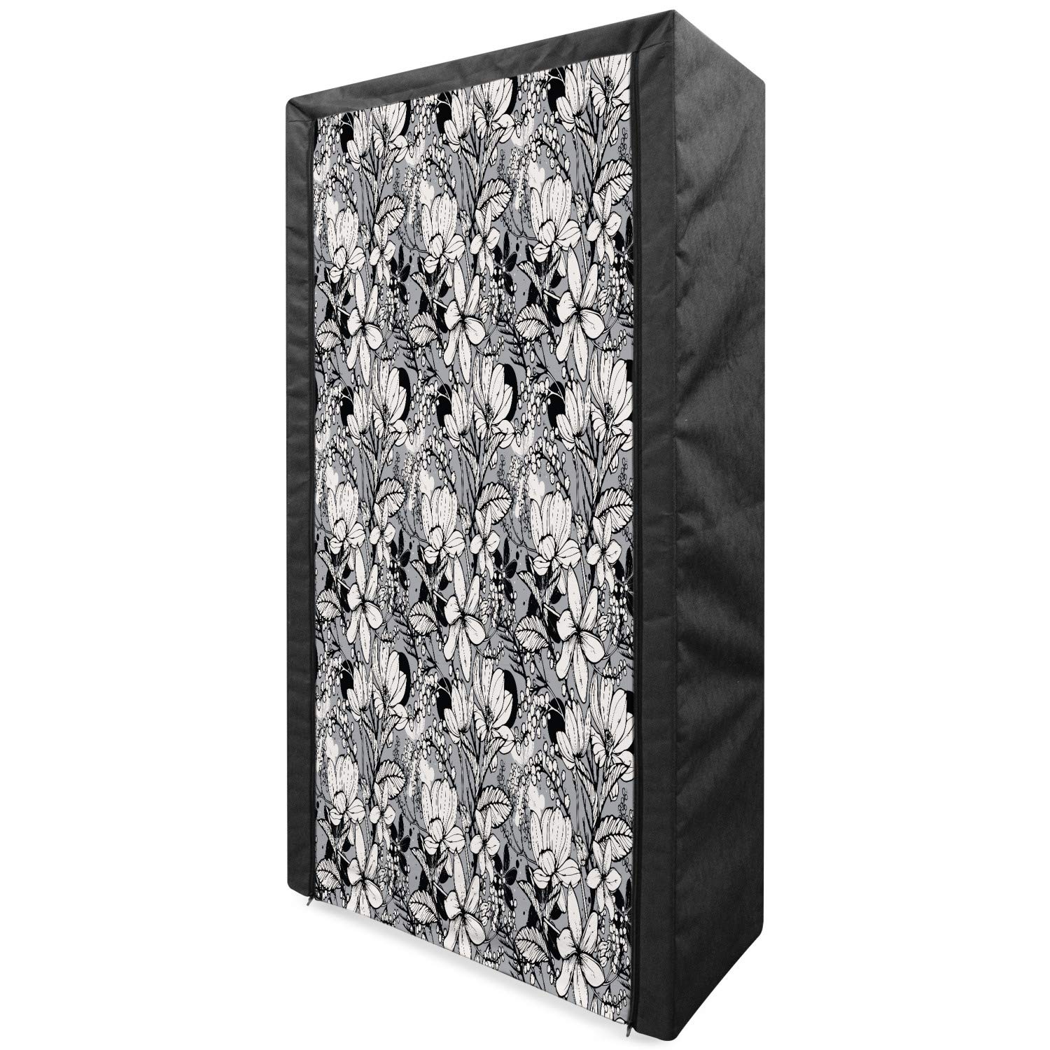 Ambesonne Portable Fabric Wardrobe with Botanical Floral Pattern - Hand Drawn Frangipani, Mimosa & Lotus Design - 33.5