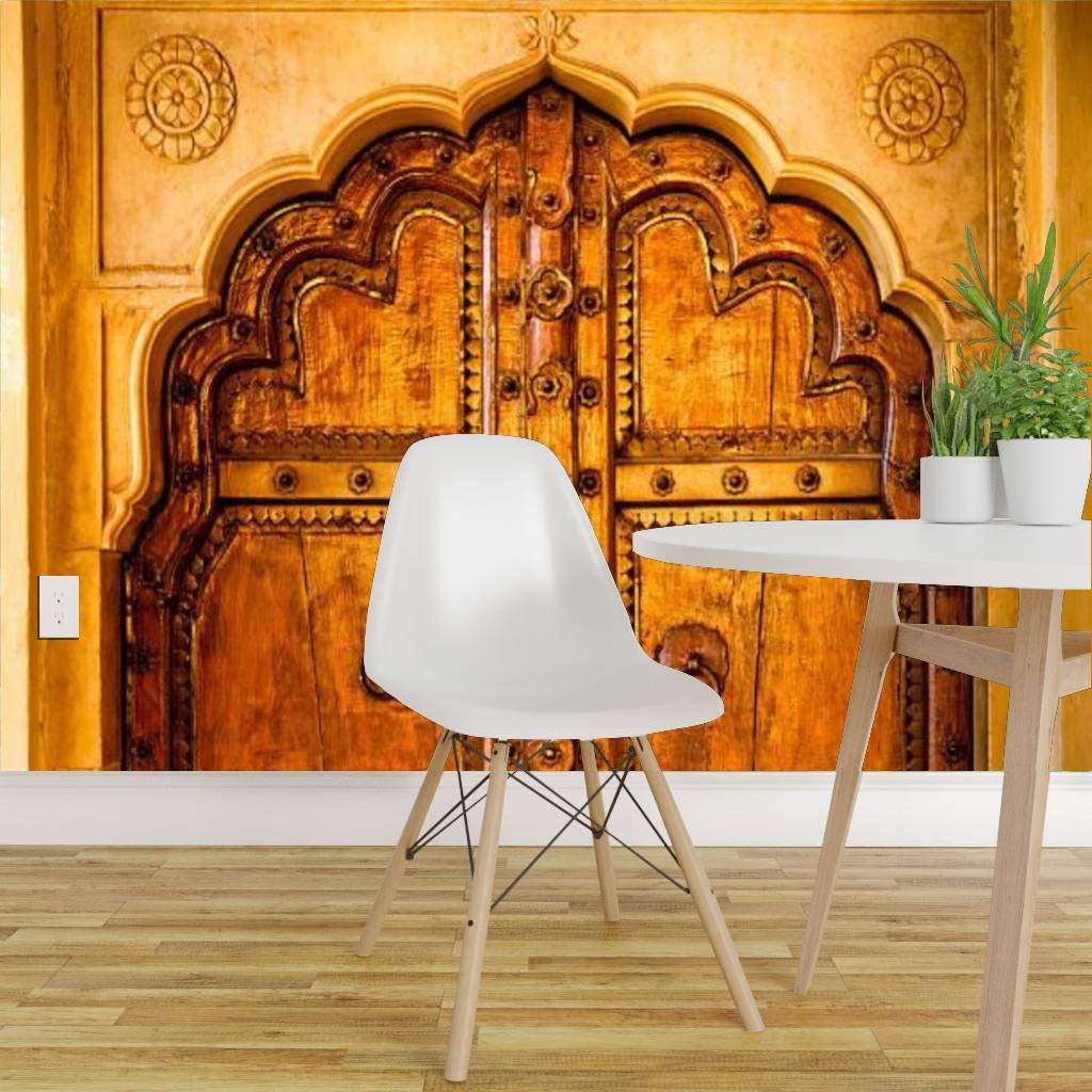Ornate Indian Door Peel and Stick Wallpaper - Self-Adhesive Vinyl Wall Mural for Home Decor | Large Removable Wall Sticker for Living Room, Bedroom & Office