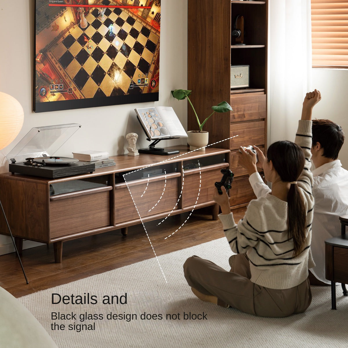 Premium Black Walnut Solid Wood TV Stand - Modern Entertainment Center for Living Room & Home Theater