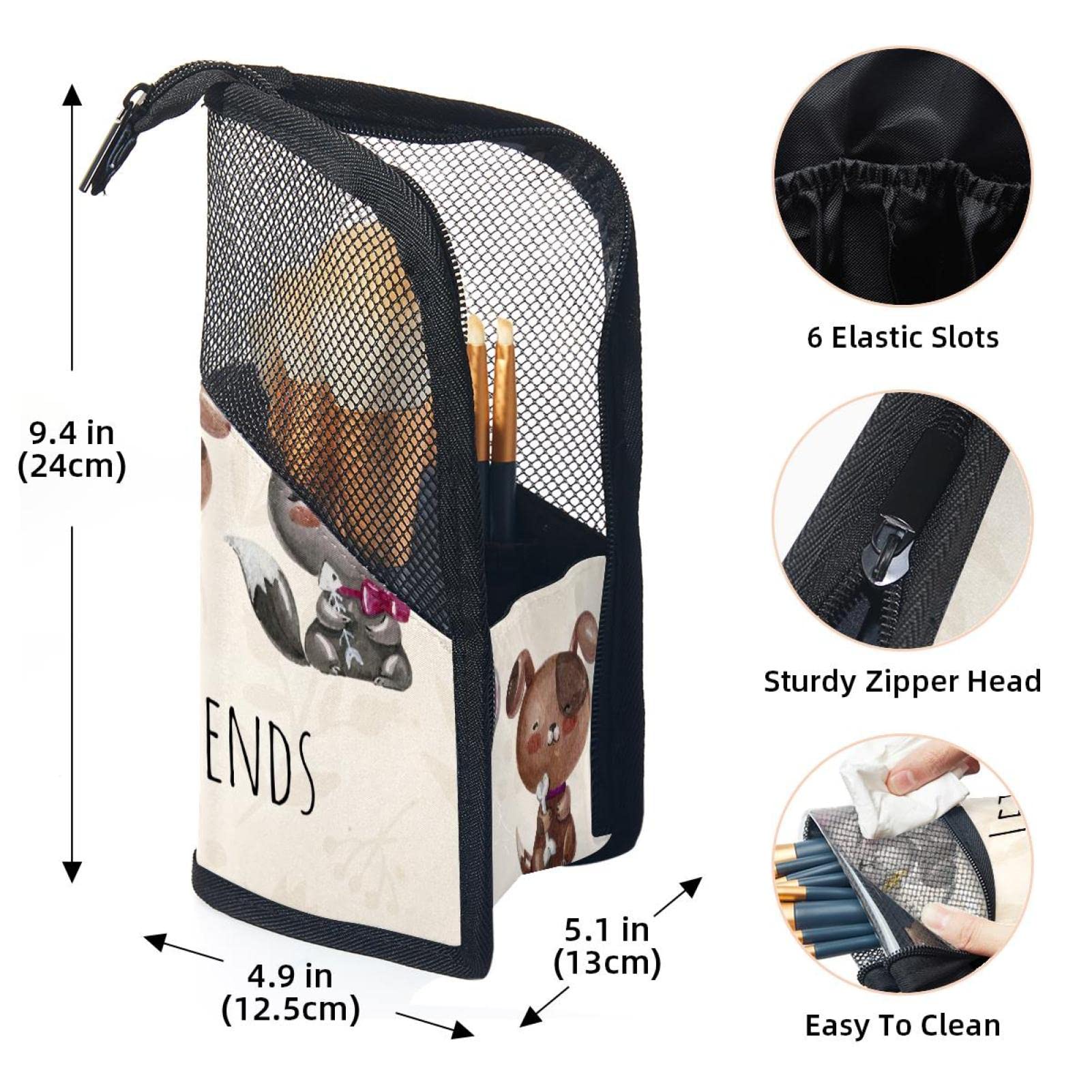 12-Piece Makeup Brush Organizer Bag with Cute Mouse, Dog & Kitten Design - Portable Cosmetic Brush Holder Case for Travel, Home & Professional Makeup Artists