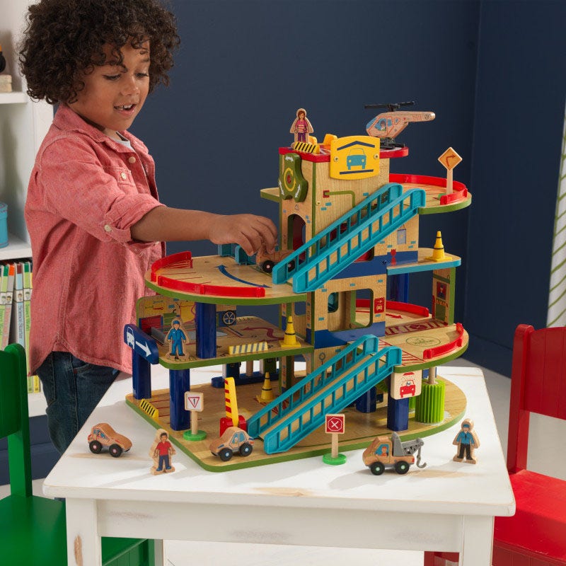 Wash n Go Wooden Car Garage Toy Set for Kids - Pretend Play Vehicle Wash Station with Parking Ramp - Perfect for Toddlers & Preschoolers (Great for Birthday Gifts & Early Learning Playtime)