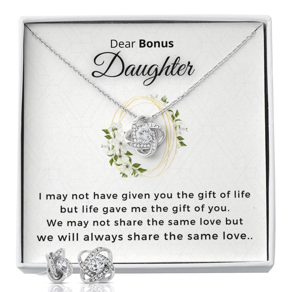 WISHICIOUS - Bonus Daughter Necklace & Knot Earrings Set - Unique Unbiological & Step Daughter Gifts - Thoughtful Present for Special Occasions - Perfect for Birthdays, Anniversaries & Family Celebrations