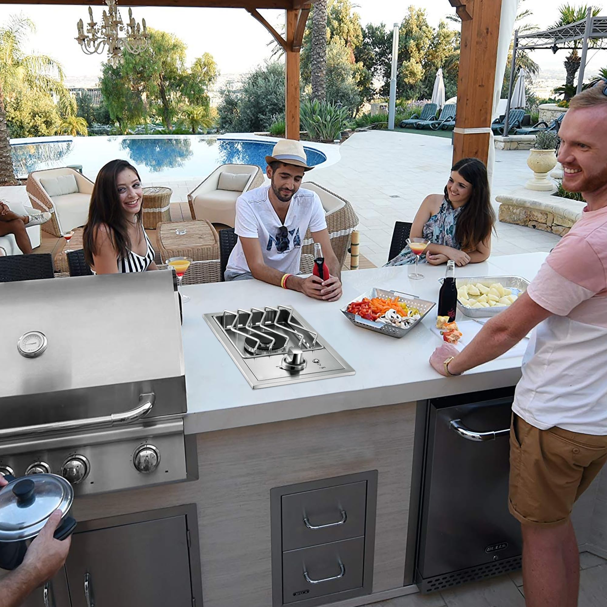 15,000 BTU Stainless Steel Side Burner for Outdoor Kitchen - Heavy Duty 304 Stainless Steel, Convertible to Natural Gas/LP - Perfect for BBQ Grill Islands, Patio Cooking & Backyard Entertaining