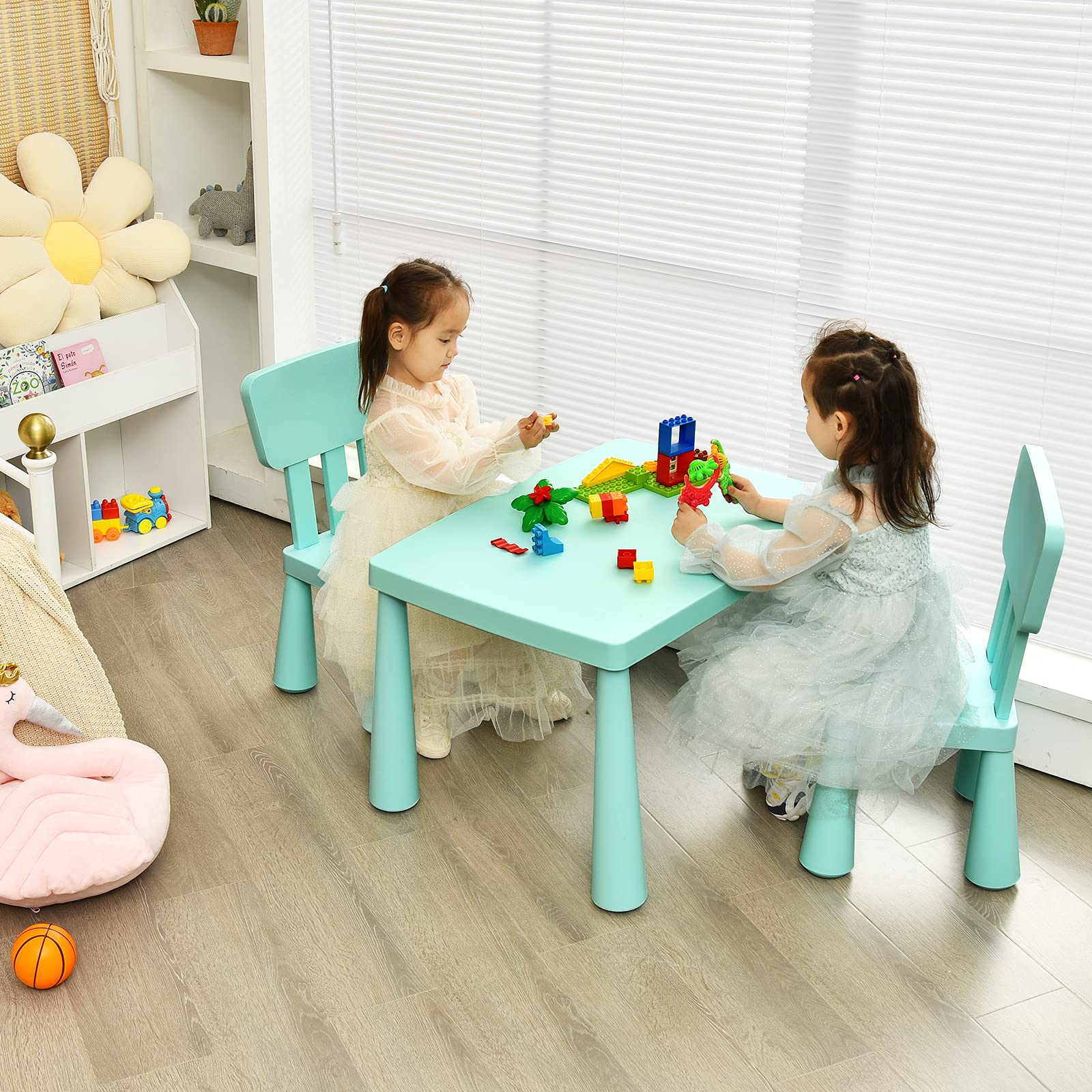 DORTALA Kids Table and Chair Set - Plastic Toddler Activity Table with 2 Chairs for Arts, Crafts, Reading | Preschool & Kindergarten Furniture | Playroom Essentials for Ages 1-7 (Green) - Perfect for Learning, Drawing, and Playtime Activities
