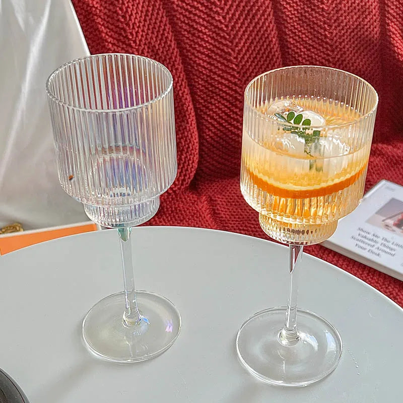 Elegant Striped Wine Glasses Set of 4 - 16oz Crystal Clear Goblets for Red & White Wine - Perfect for Dinner Parties, Weddings & Home Entertaining