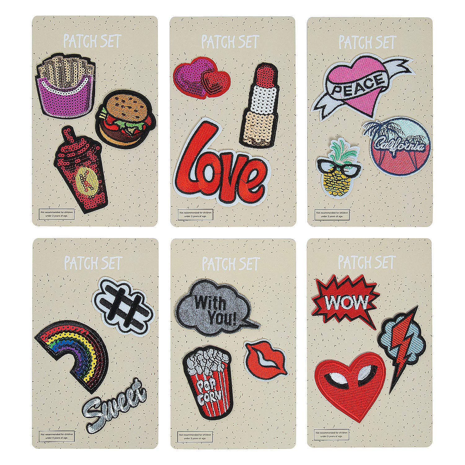 Fun Express Assorted Patches - 18pc Fashion Iron-On Patches for Teens & DIY Crafts
