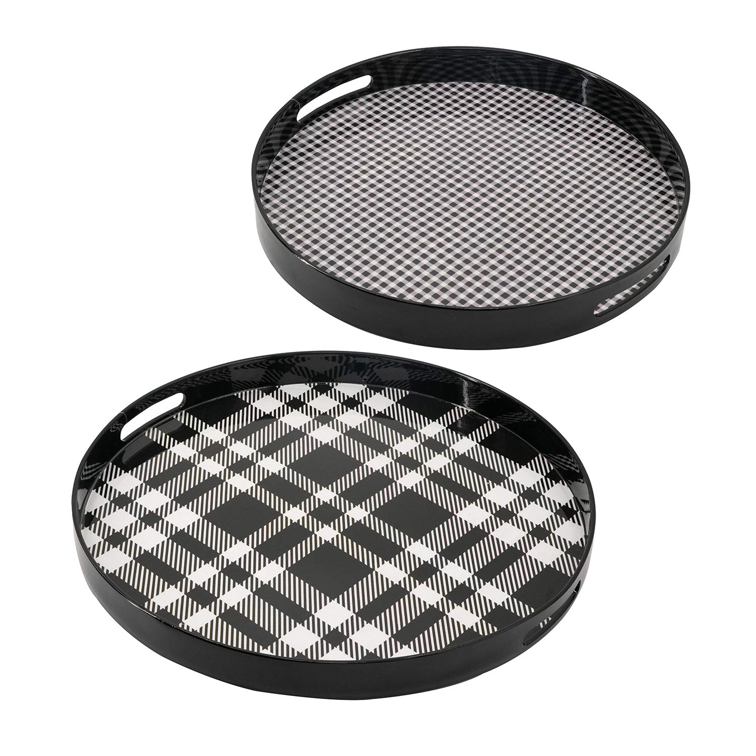A&B Home Round Plastic Decorative Tray with Handles - Set of 2 Black & White Jewelry Organizer Trays for Coffee Table, Ottoman, Dining Table, Kitchen Counter & Living Room Decor - Perfect for Serving, Storage & Home Organization