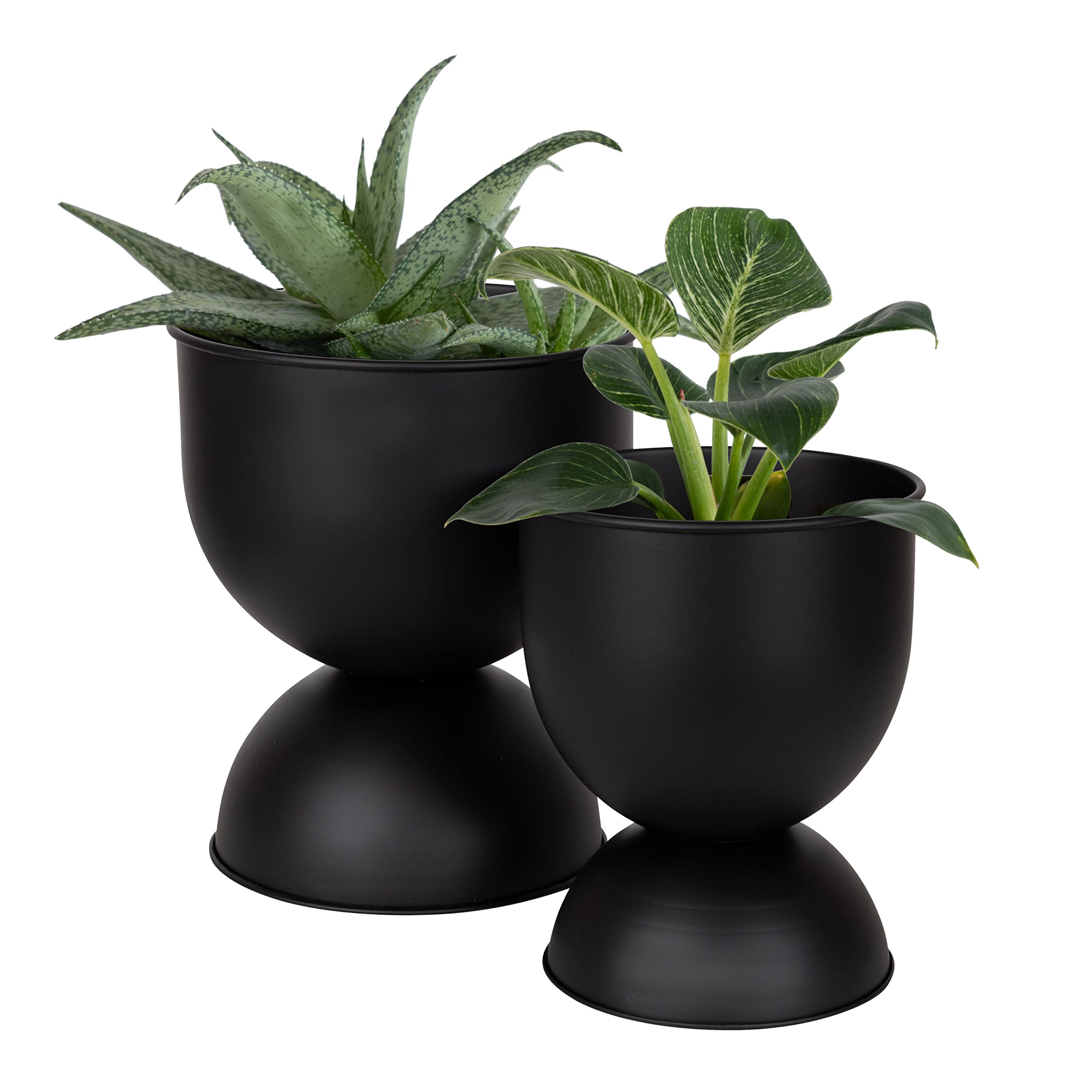 Kate and Laurel Volz Modern Indoor Planter Set of 2 - Black Ceramic Flower Pots for Plants | Stylish Home Decor for Living Room, Office & Shelf Display