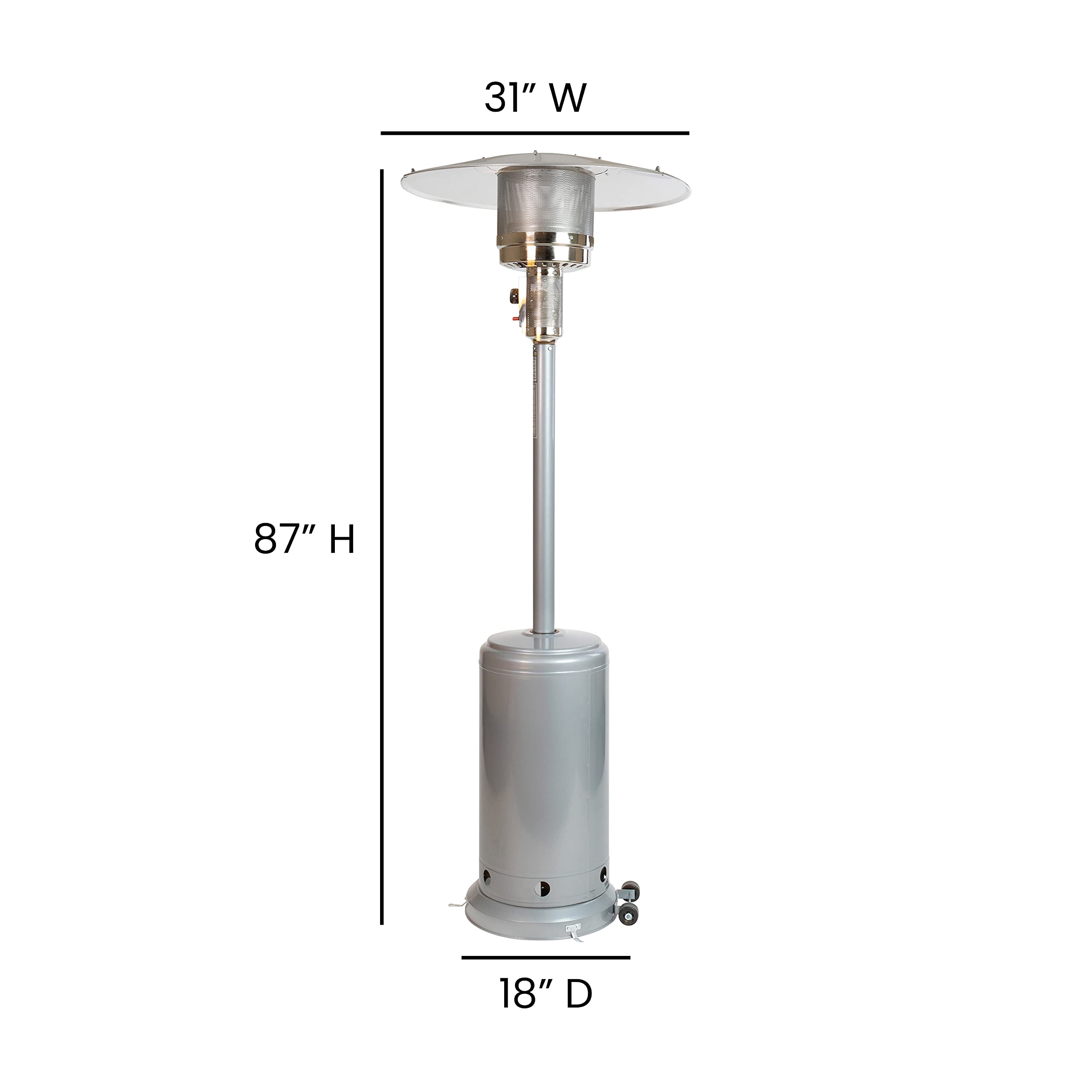 EMMA + OLIVER 7.5FT Outdoor Patio Heater - 40,000 BTU Silver Steel Round Patio Heater for Backyard, Deck, Garden & Restaurant Outdoor Heating