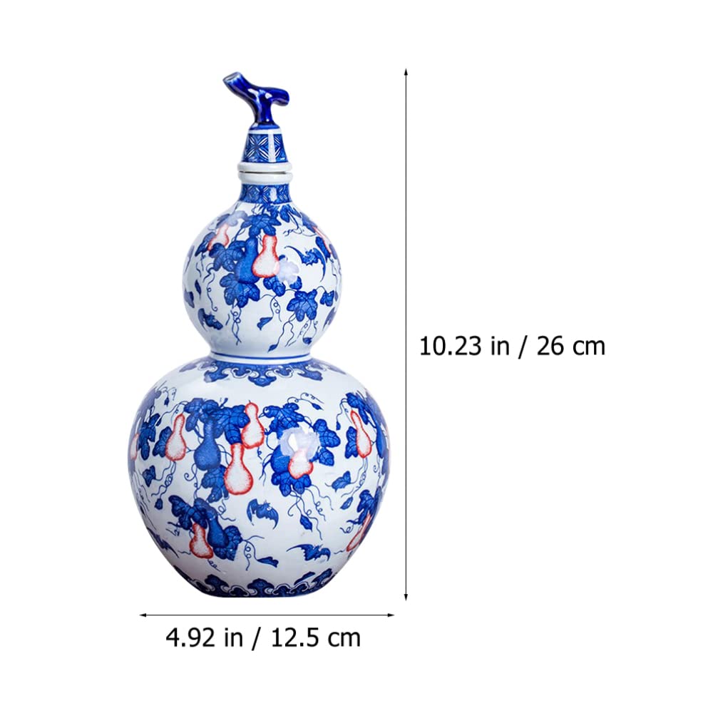 Portable Ceramic Wine Gourd Jug - 26x12.5cm Chinese Antique Style Water Kettle with Floral Print, Empty Wine Bottle for Home & Restaurant Use | Perfect for Serving Tea, Wine, or as Decorative Vase