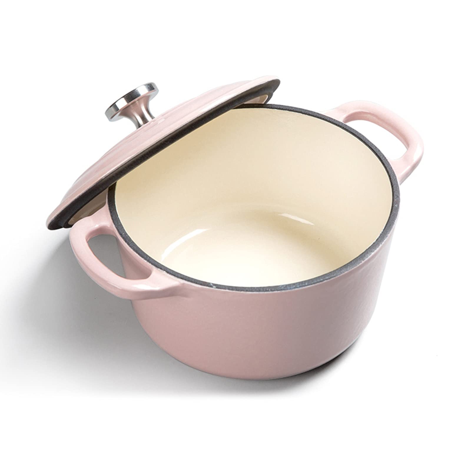 1.4L Enameled Cast Iron Dutch Oven - Pink Round Ceramic Casserole Pot with Non-Stick Coating for Baking, Roasting & Slow Cooking | Stovetop to Oven Safe | Perfect for Soups, Stews & Bread Making