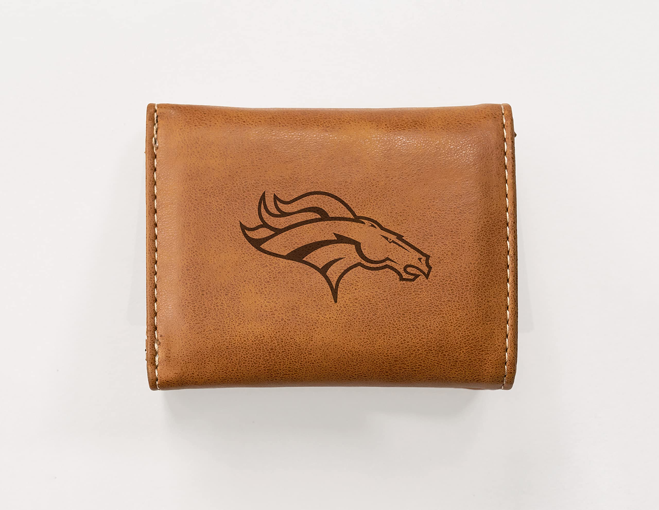 Denver Broncos NFL Laser Engraved Tri-Fold Wallet for Men & Women - Premium Brown Leather Wallet for Football Fans, Gift for Sports Enthusiasts - Perfect for Game Day, Travel and Everyday Use