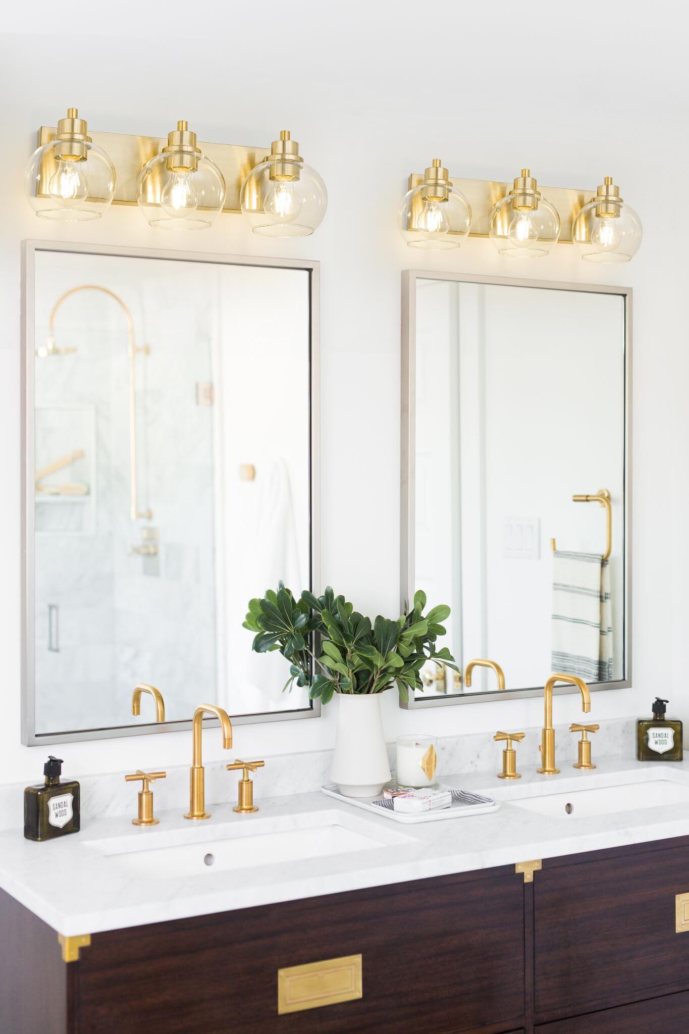 Tuscarora Gold Bathroom Vanity Light - 3-Light Brushed Gold Fixture with Clear Glass Shade for Mirror Lighting | Elegant Bathroom Lighting for Vanity, Dressing Room & Powder Room
