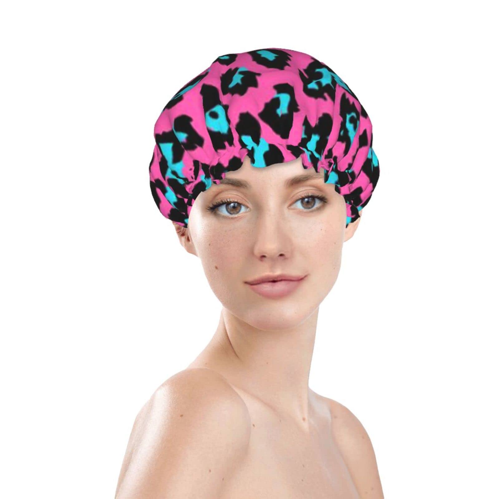 Waterproof Turquoise Leopard Print Shower Cap for Women - Reusable Bath Hair Cover for Shower, Swimming & Spa - Cute & Functional Bath Accessory