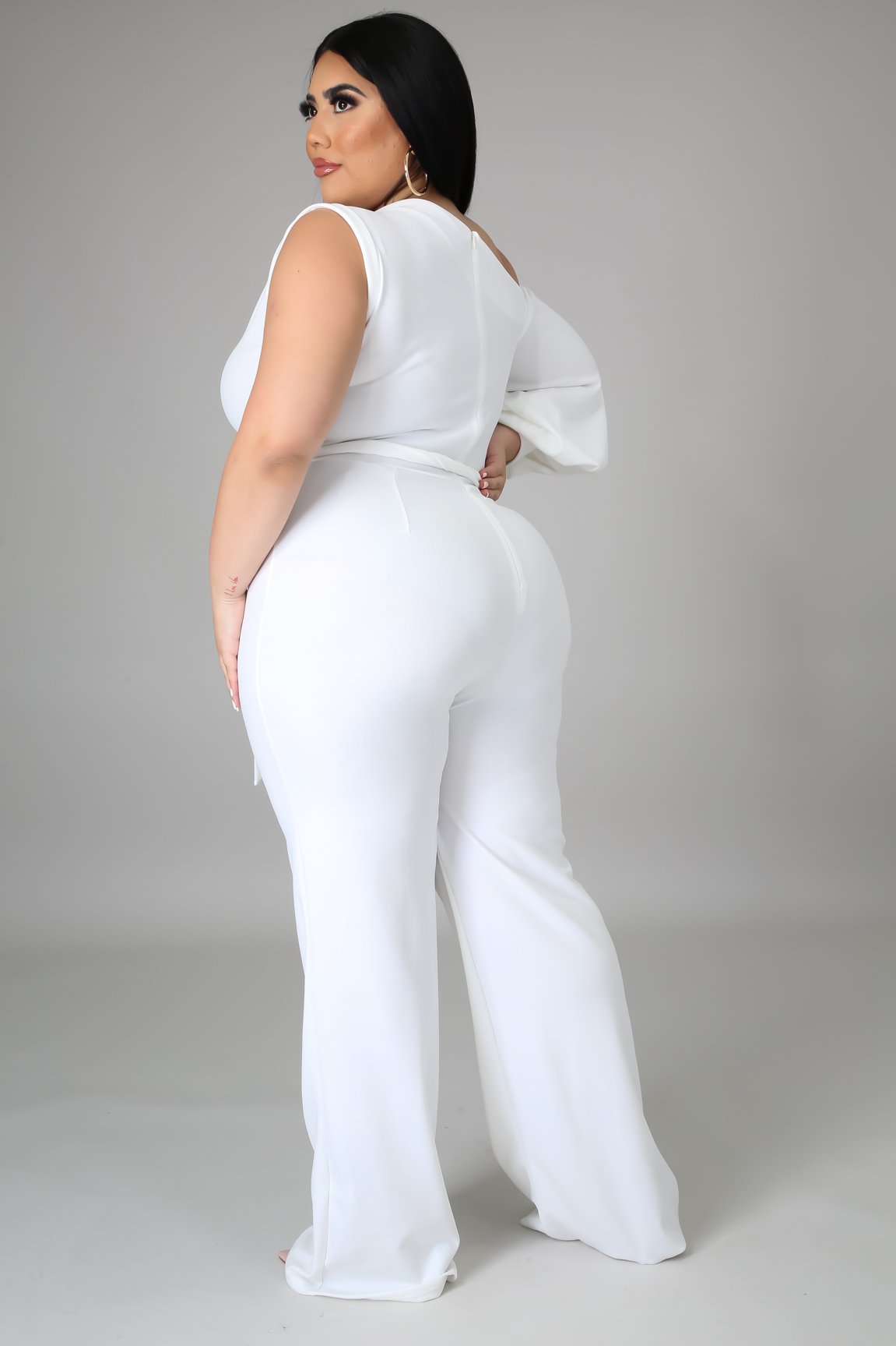 Jazleen Women's Curve Jumpsuit - Off White | Stretchy & Comfortable One-Piece Outfit for Casual Wear, Date Night & Special Occasions