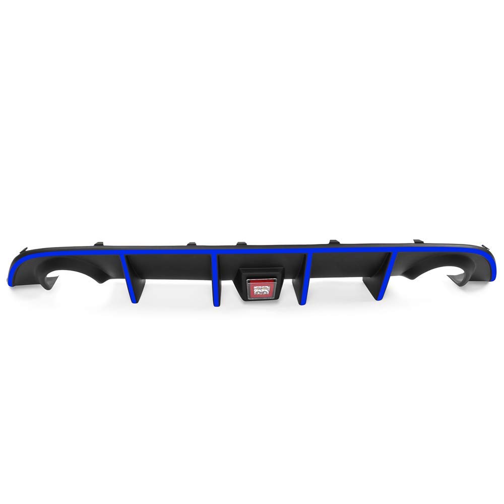 IKON MOTORSPORTS Rear Bumper Lip Diffuser with LED Brake Light & Blue Reflective Tape - Compatible with 2015-2023 Dodge Charger SRT | Aggressive Styling Upgrade for Street Racing & Car Shows