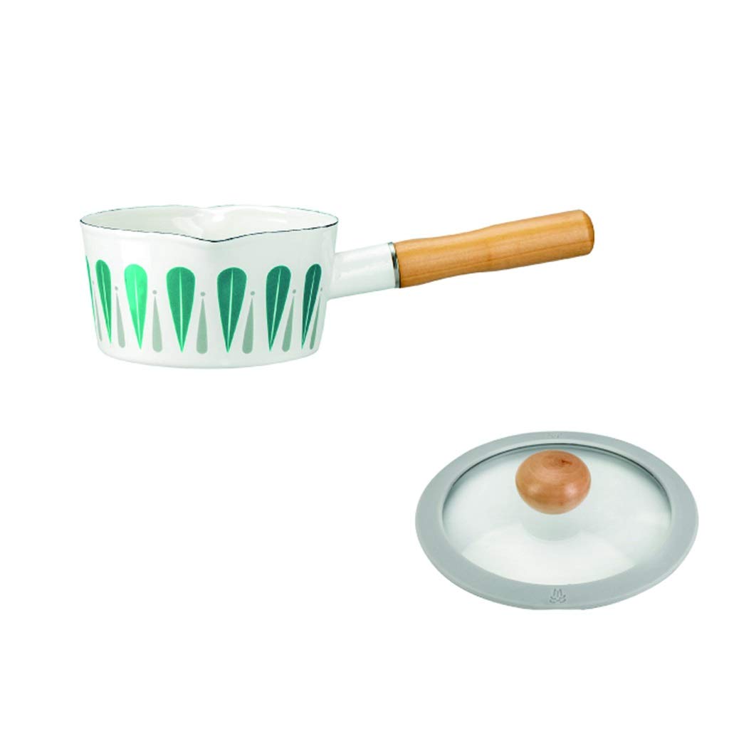 Enamel Milk Saucepan with Wooden Handle - Mini Butter Warmer & Small Cookware for Heating Liquids, Soup & Milk - Perfect for Kitchen, Camping & Dorm Use (Green)