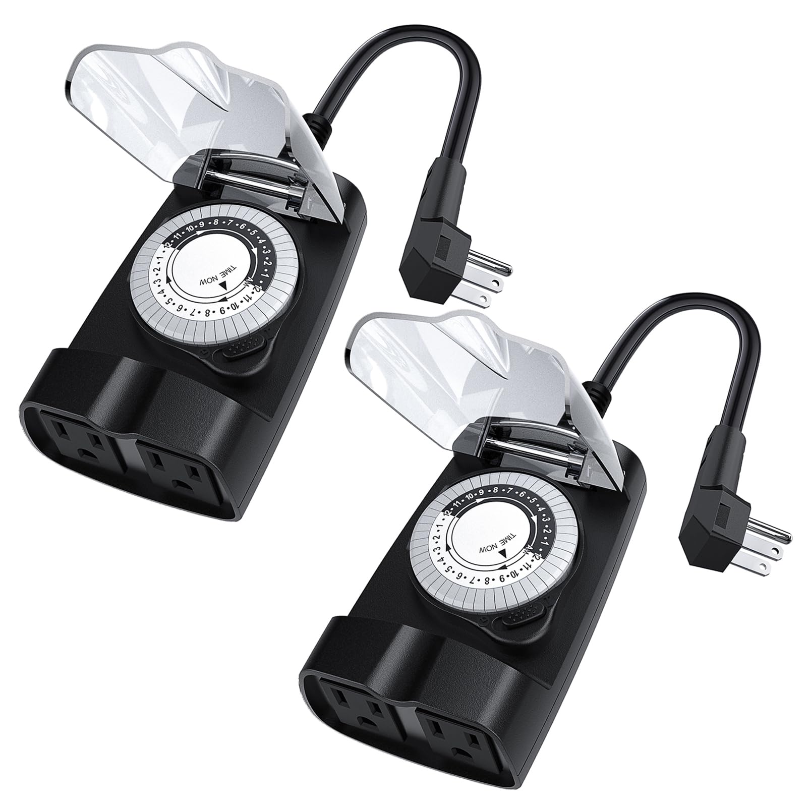 Waterproof Outdoor Timer Outlet - 24 Hour Heavy Duty Electrical Timer for Pool Pump, Christmas Lights & More - 2 Pack ETL Listed Grounded Outlets (Perfect for Holiday Decorations, Garden Lighting & Home Automation)
