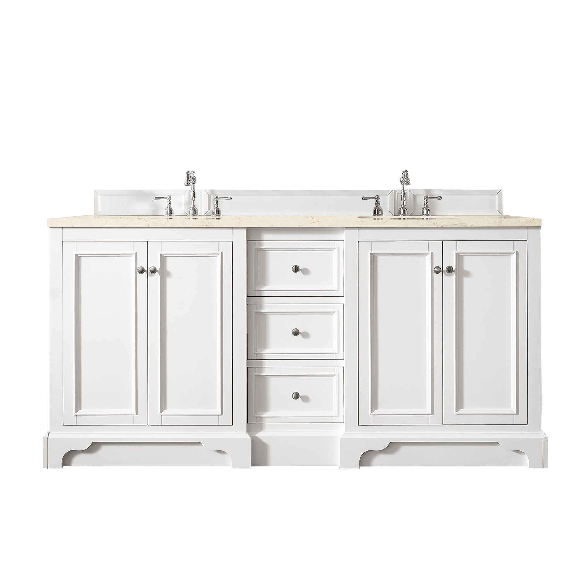 De Soto 72 Inch Double Vanity with 3CM Eternal Marfil Quartz Top in Bright White - Perfect for Modern Bathroom Renovation & Luxury Home Upgrade