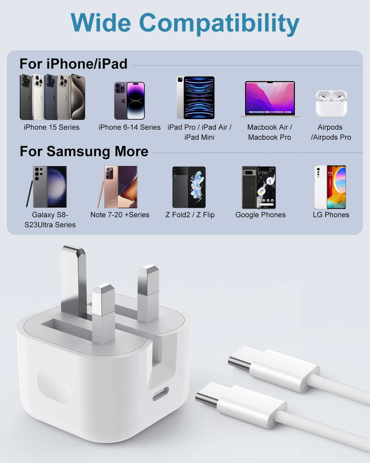 MFi Certified 20W USB C Fast Charger for iPhone 16/15 Series & iPad - PD Wall Charger with 2M Cable | Compatible with iPhone 16 Pro Max/15 Pro/Plus, iPad Pro/Air/Mini | Perfect for Home, Office & Travel Charging