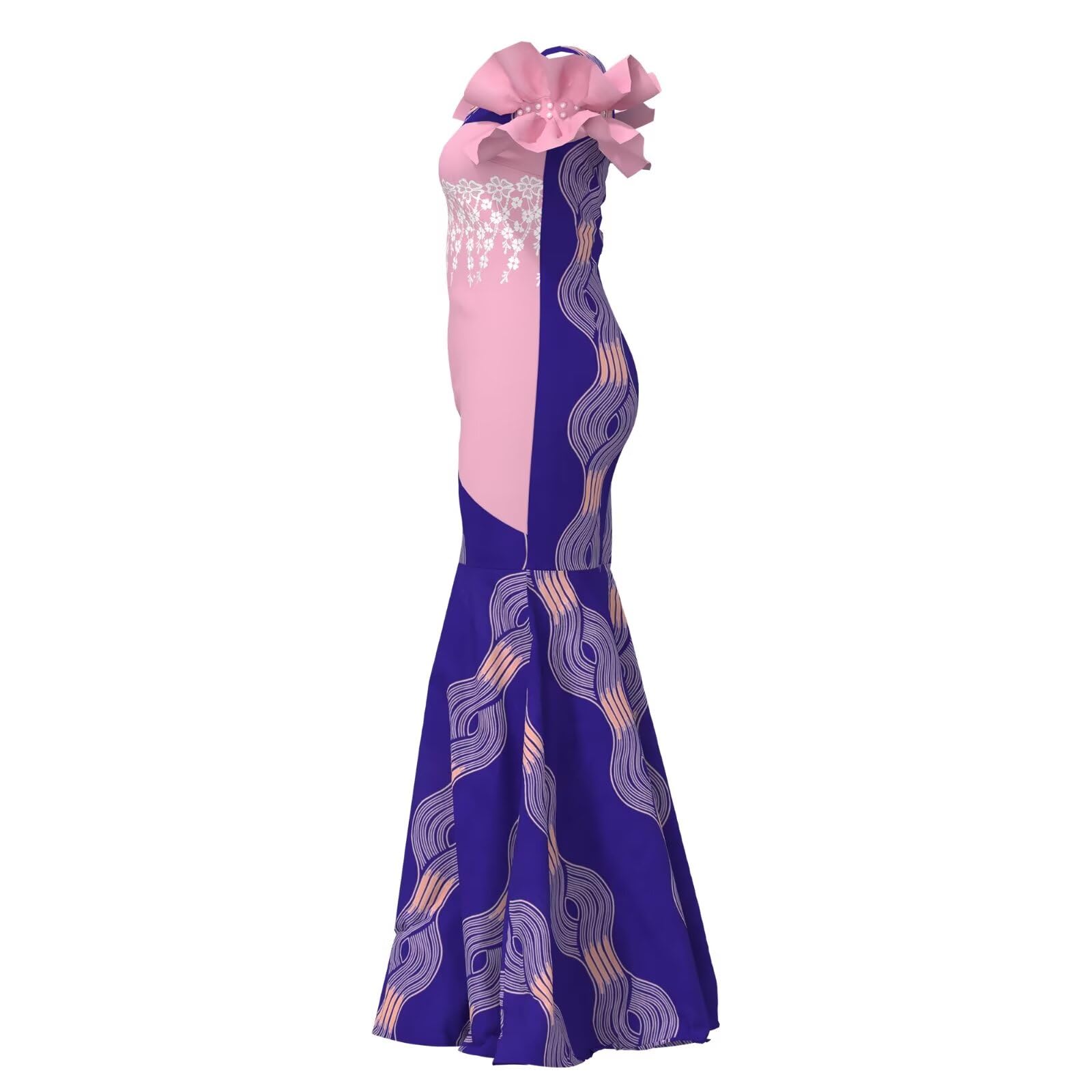 Elegant Ankara Maxi Mermaid Dress for Women - African Print Lace Decorated Gowns for Parties, Weddings & Special Occasions