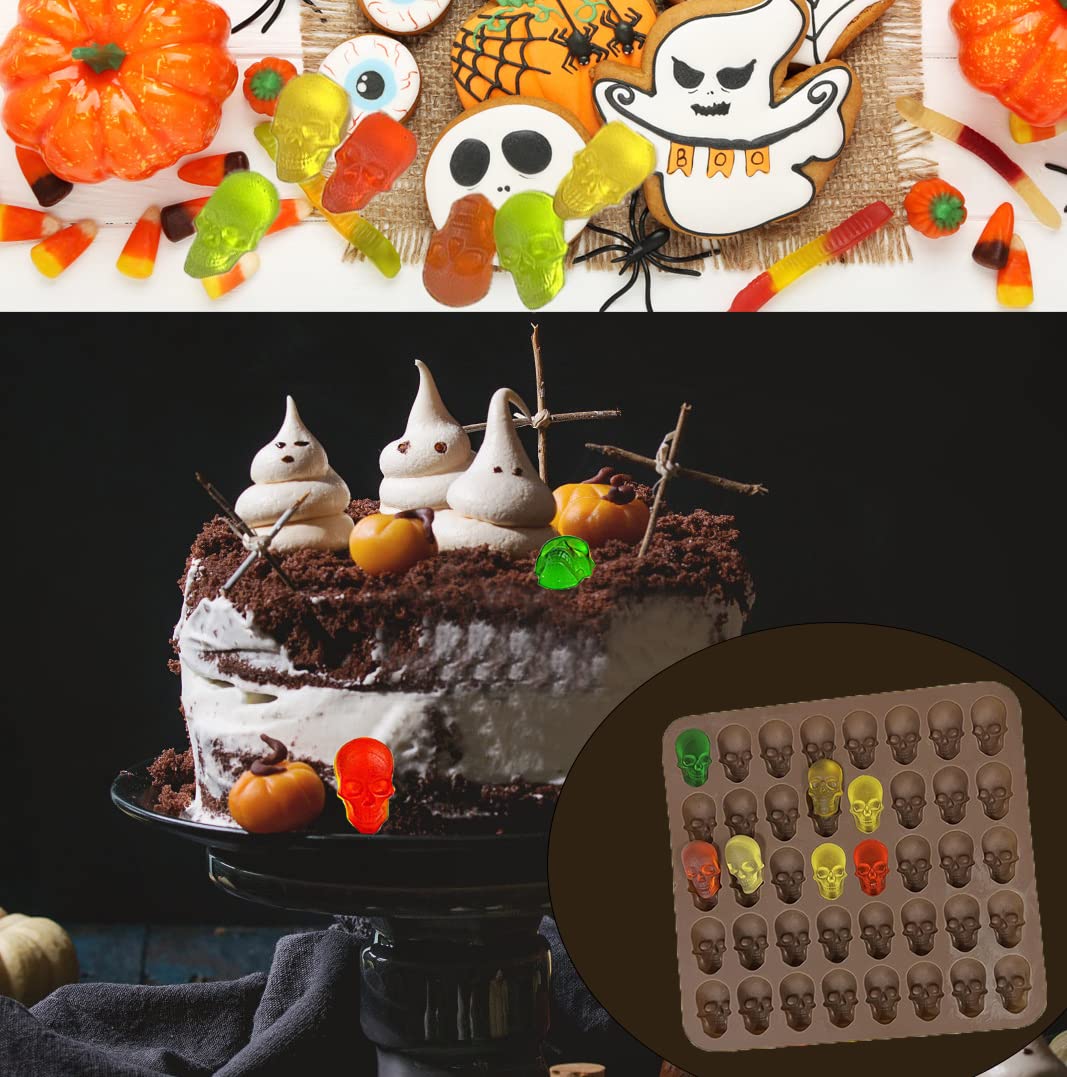 1 Pcs Silicone Skull Chocolate Candy Gummy Mold - Easy Release with 1 Dropper - Reusable 40 Cavity 3D Ice Cube Fondant Mold for Halloween Baking, Cupcake Toppers, Jello, Dog Treats - Perfect for DIY Desserts, Party Favors, and Spooky Treats