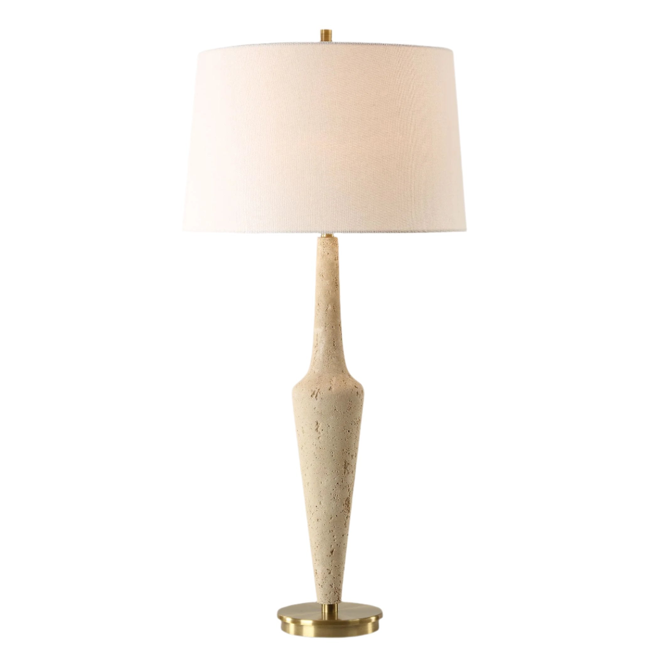 Sienna Travertine Table Lamp - Natural Stone Base with Linen Shade, Modern Bedside Lighting for Bedroom, Living Room & Office Decor