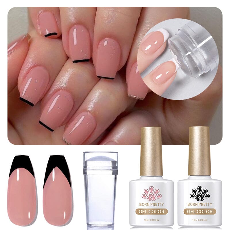 French Nail Kit Stamper & Color Gel Set #09 - Professional DIY Manicure & Pedicure for Salon-Quality Nails at Home | Perfect for Nail Art, French Tips & Gel Polish Application