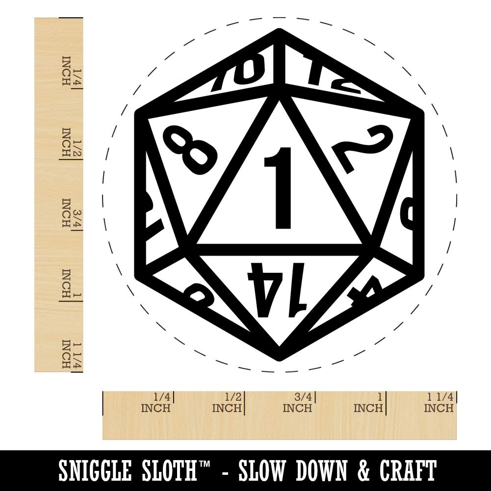 D20 20-Sided Gaming Dice Rubber Stamp for Tabletop RPG, DIY Crafts & Planners - 1.25 Inch Large Stamp for Dungeons & Dragons, Board Games & Scrapbooking