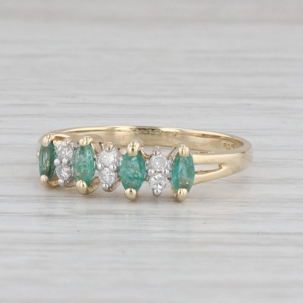 0.24ctw Emerald and Diamond Ring 14k Yellow Gold Size 6.25 Stackable Wedding Band for Women - Perfect for Engagement, Anniversary Gift, or Everyday Elegance