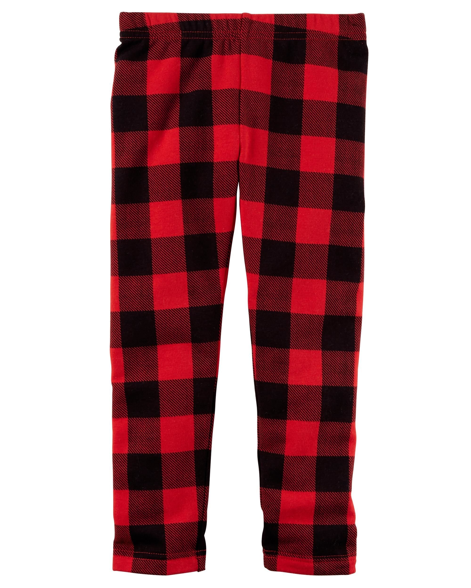 Carters Cozy Fleece Leggings for Girls (5T, Red Check) - Soft & Warm Winter Pants for Toddler Playtime & Outdoor Activities