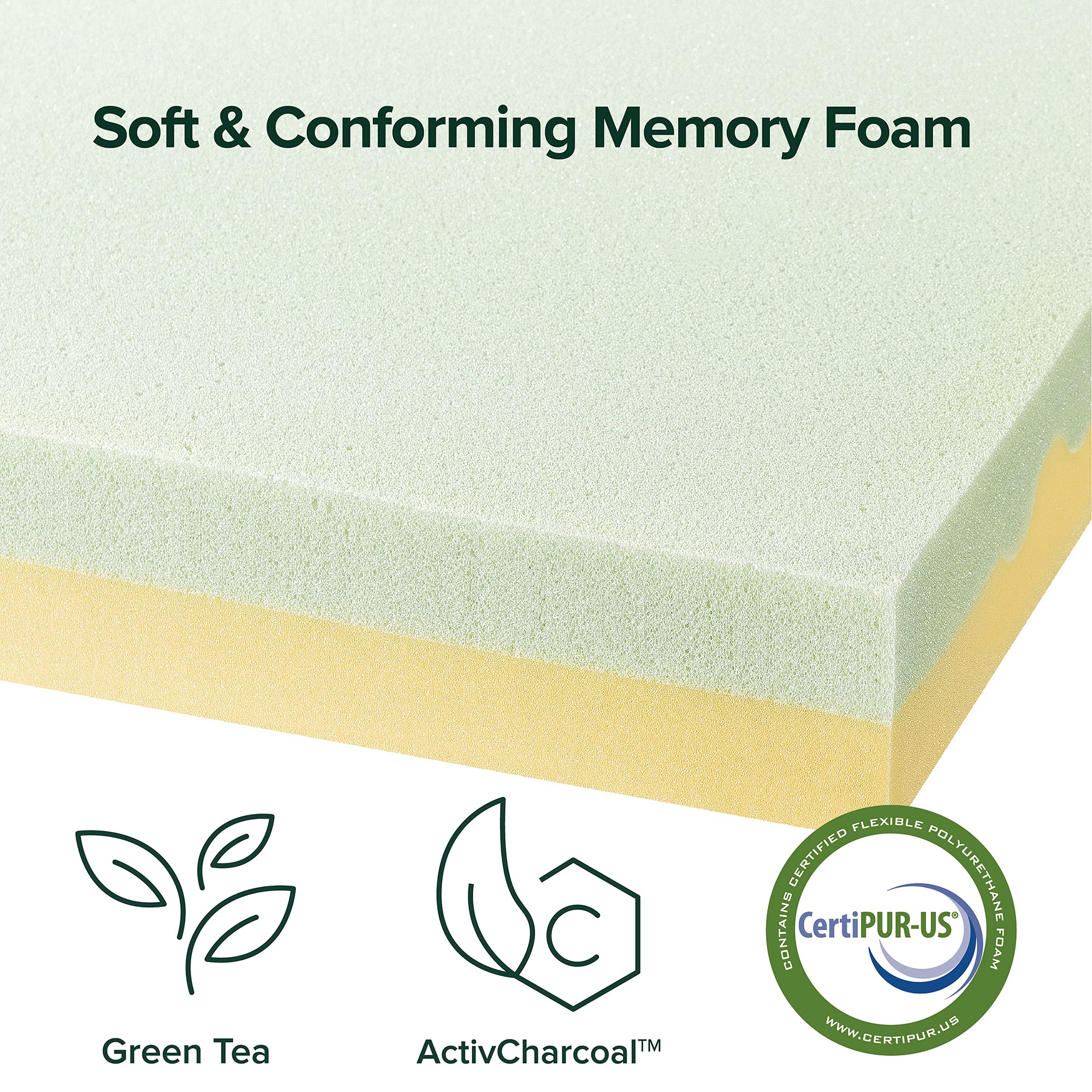 ZINUS 4 Inch Green Tea Memory Foam Mattress Topper - Twin Size, Pressure Relieving & Lumbar Support, CertiPUR-US Certified for Back Pain Relief | Perfect for Guest Beds, Dorm Rooms & Home Comfort Upgrade