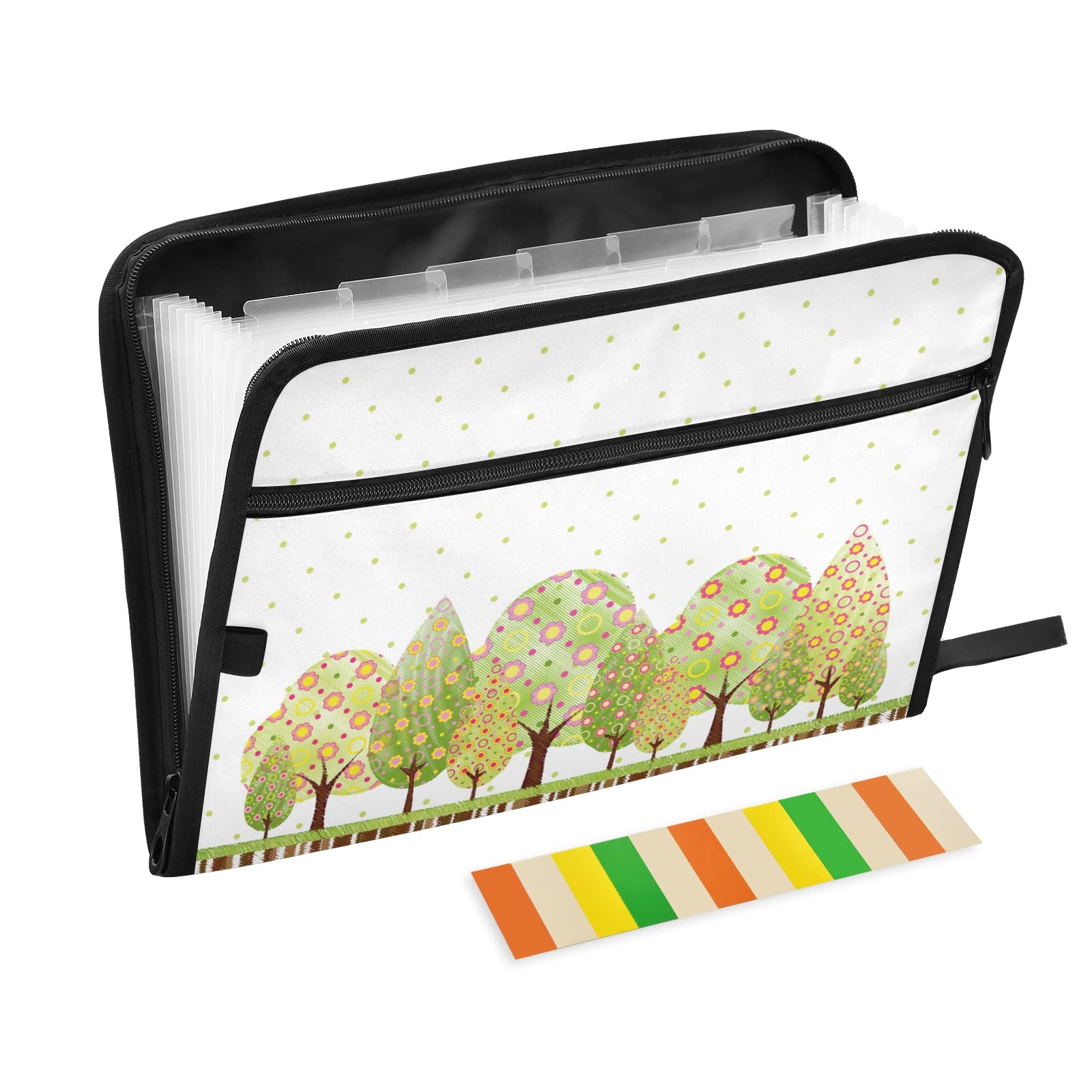 KFBE 13-Pocket Expanding File Folder with Sticky Labels - Accordion Organizer for Letter/A4 Documents - Zippered Closure File Storage - Perfect for Office, School & Home Organization (20812180)