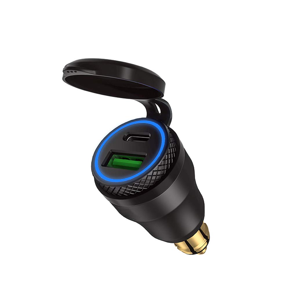 iMESTOU 30W Fast Charger USB C Car Charger - QC 3.0 Waterproof Aluminum DIN Plug Adapter (12V-24V) for BMW Ducati Triumph Motorcycles - Perfect for Road Trips & Motorcycle Travel Accessories