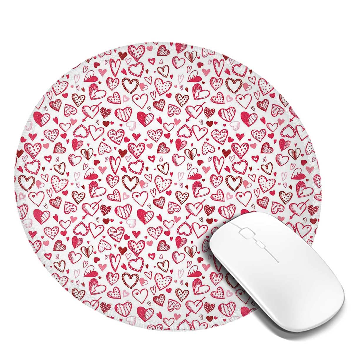 Waterproof Non-Slip Rubber Gaming Mouse Pad - 7.9×7.9×0.12 Inches Round Computer Mouse Mat for Office & Home Use, Sketch Style Hearts Design (4-Pack) - Perfect for PC Gaming, Workstations, and Home Office Desks