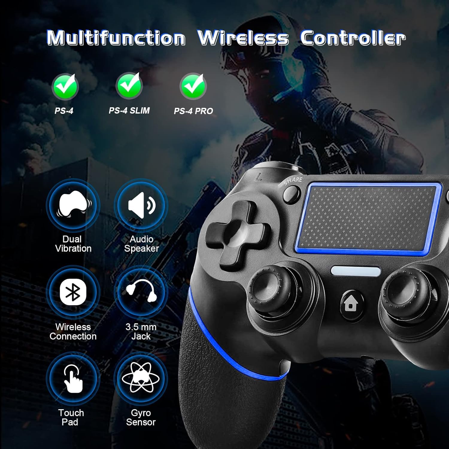 Lyyes Wireless PS4 Controller 2 Pack - Dual Shock Gamepad with Non-Slip Grip & Motion Sensing for Playstation 4 Console - Perfect for Multiplayer Gaming & Long Play Sessions