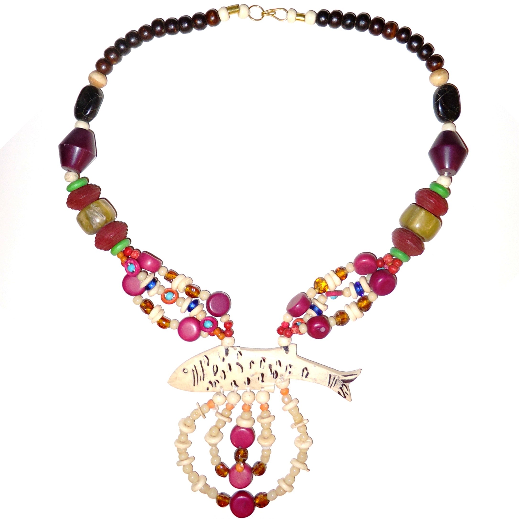 Elegant Multi Bead Necklace with Fish Pendant Charm - Perfect for Boho Fashion, Beach Parties & Everyday Wear