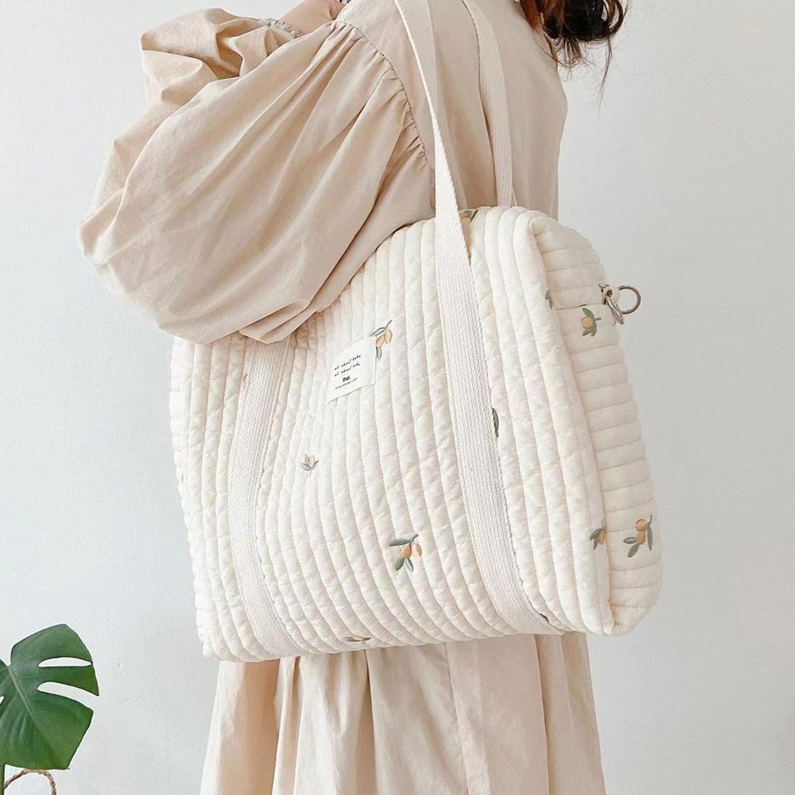 Stylish Large Capacity Diaper Bag Tote with Embroidery - Perfect for Baby Essentials, Travel & On-the-Go Parents