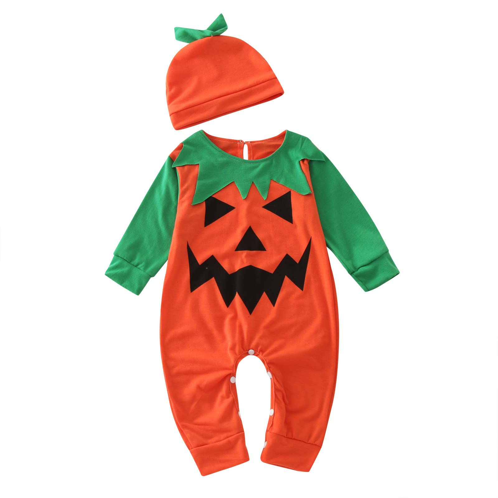 Halloween Baby Romper & Hat Set - Soft Fleece Pumpkin Costume for Toddler Boys & Girls (2PCS) - Perfect for Trick-or-Treating & Photo Shoots