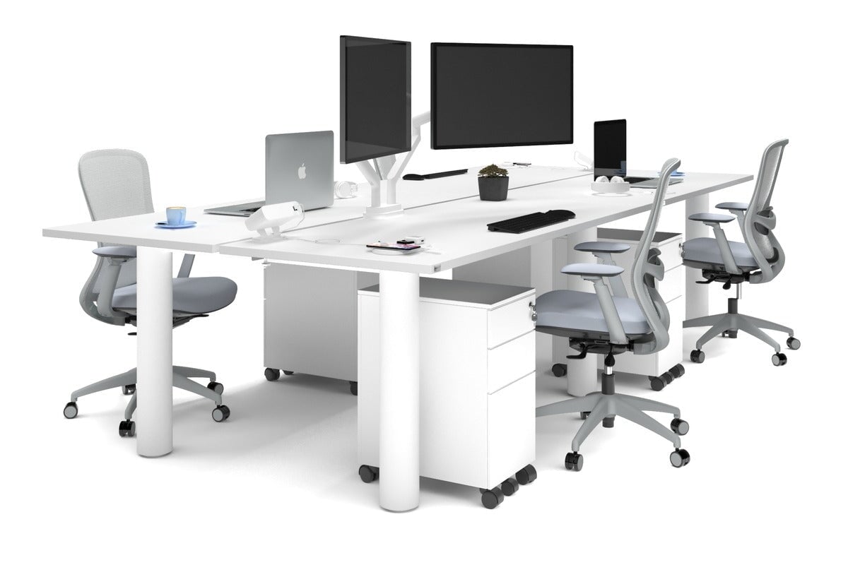 Quadro Cylinder Leg 4-Person Office Workstation Desk [1600L x 700W] - Modern Office Furniture for Team Collaboration & Productivity