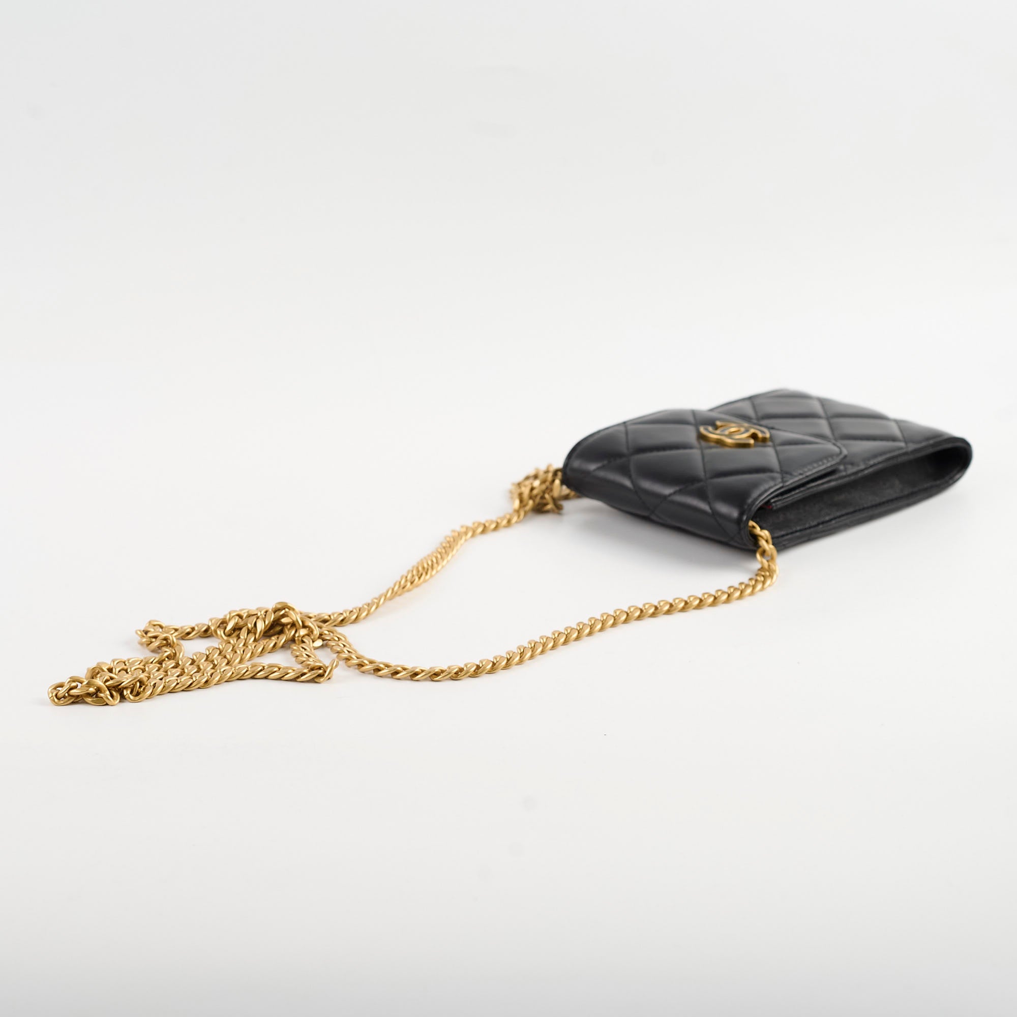 Chanel CC Flap Phone Holder Crossbody Bag for Women - Black Leather with Gold-Tone Hardware - Perfect for Everyday Use, Travel & Shopping