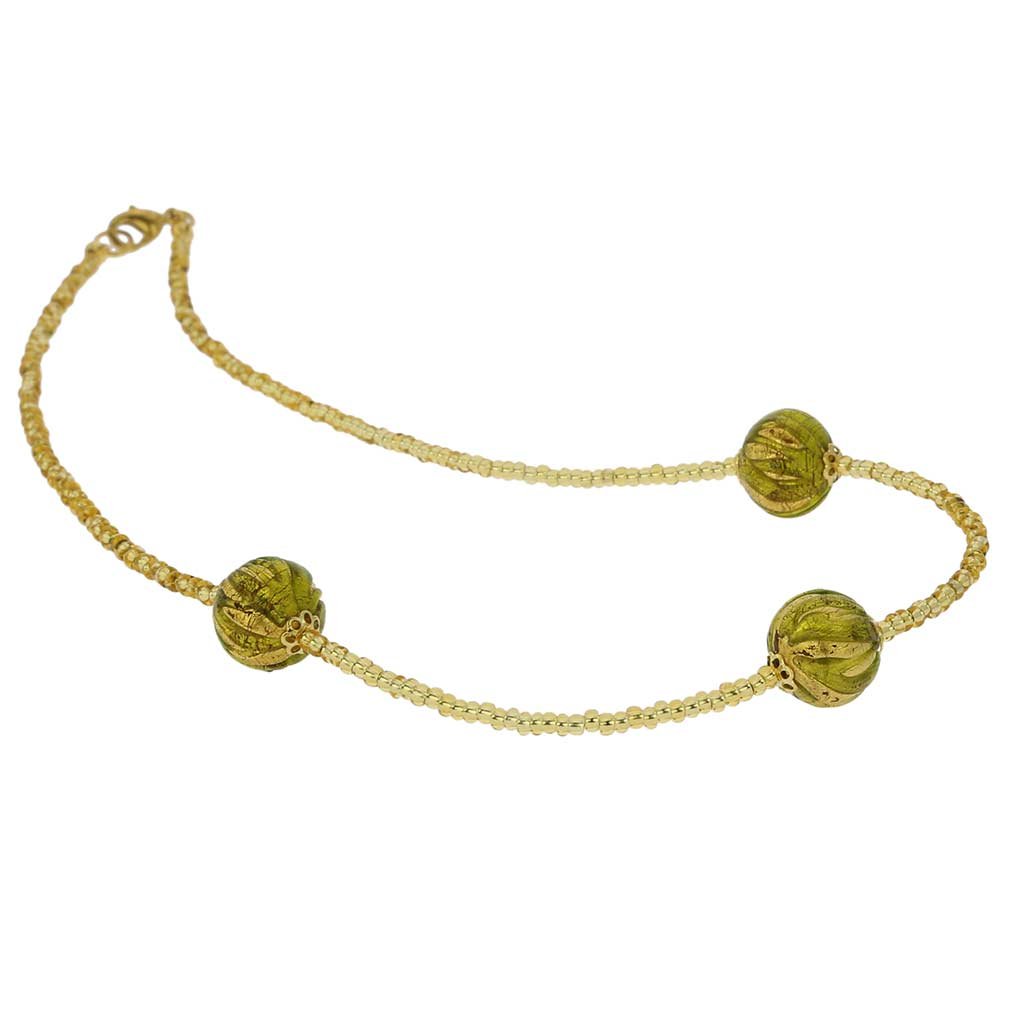 Venetian Murano Glass Royal Herb Green Ball Necklace – Handcrafted Italian Jewelry for Women, Elegant Gift for Special Occasions