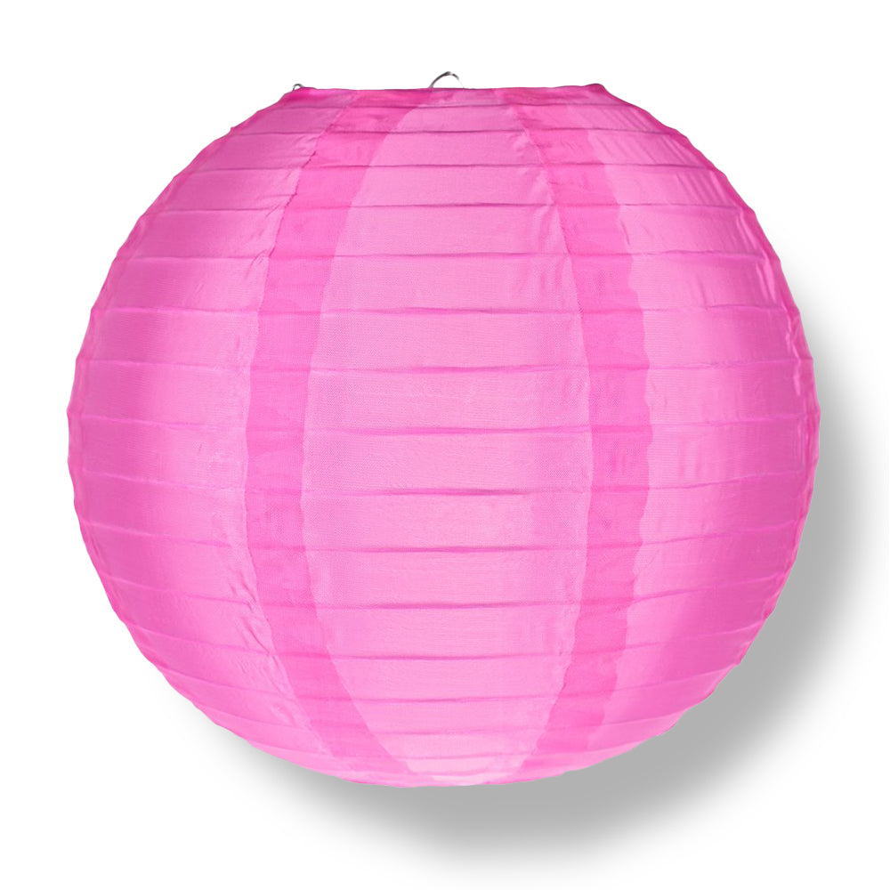 4 Inch Hot Pink Round Shimmering Nylon Lanterns (10 Pack) - Even Ribbing Hanging Decorations for Party, Wedding, Garden & Outdoor Events - String Lights Sold Separately