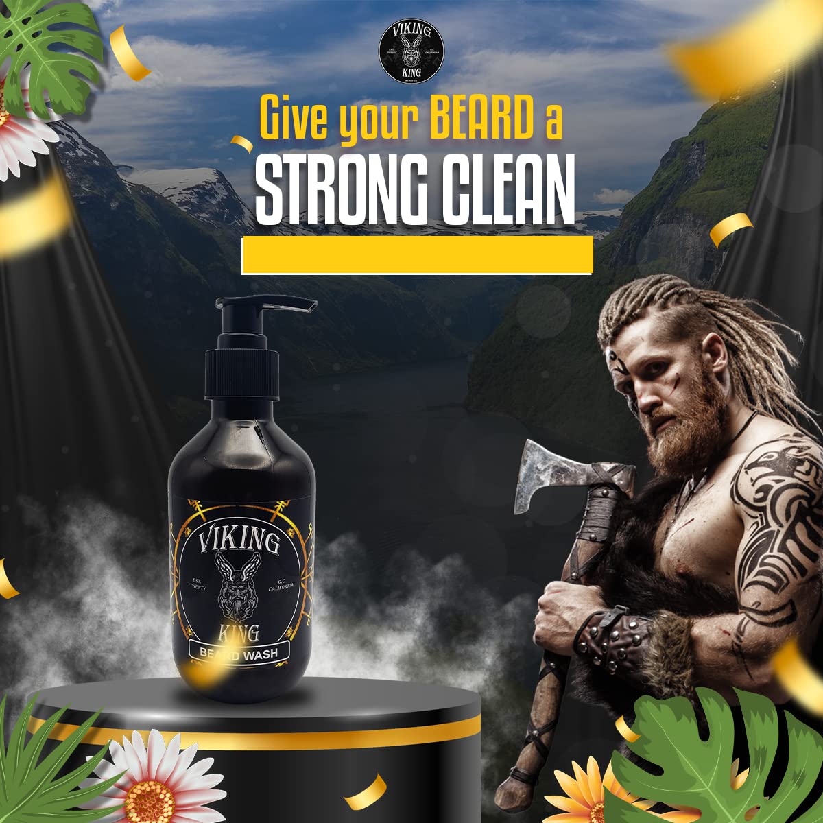 Viking King Beard Wash with Tea Tree & Mint - 300ml Natural Beard Shampoo for Men - Hydrating & Cleansing for Soft, Healthy Facial Hair - Perfect for Daily Grooming & Styling