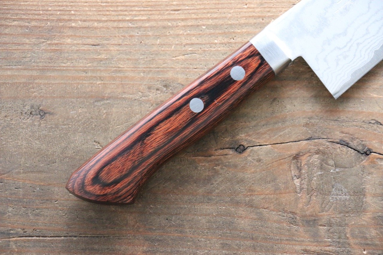 Premium Kunihira Tanzo VG1 Damascus Santoku Knife 170mm - Japanese Chef Knife with Mahogany Handle - Perfect for Slicing, Dicing & Precision Cooking in Professional & Home Kitchens