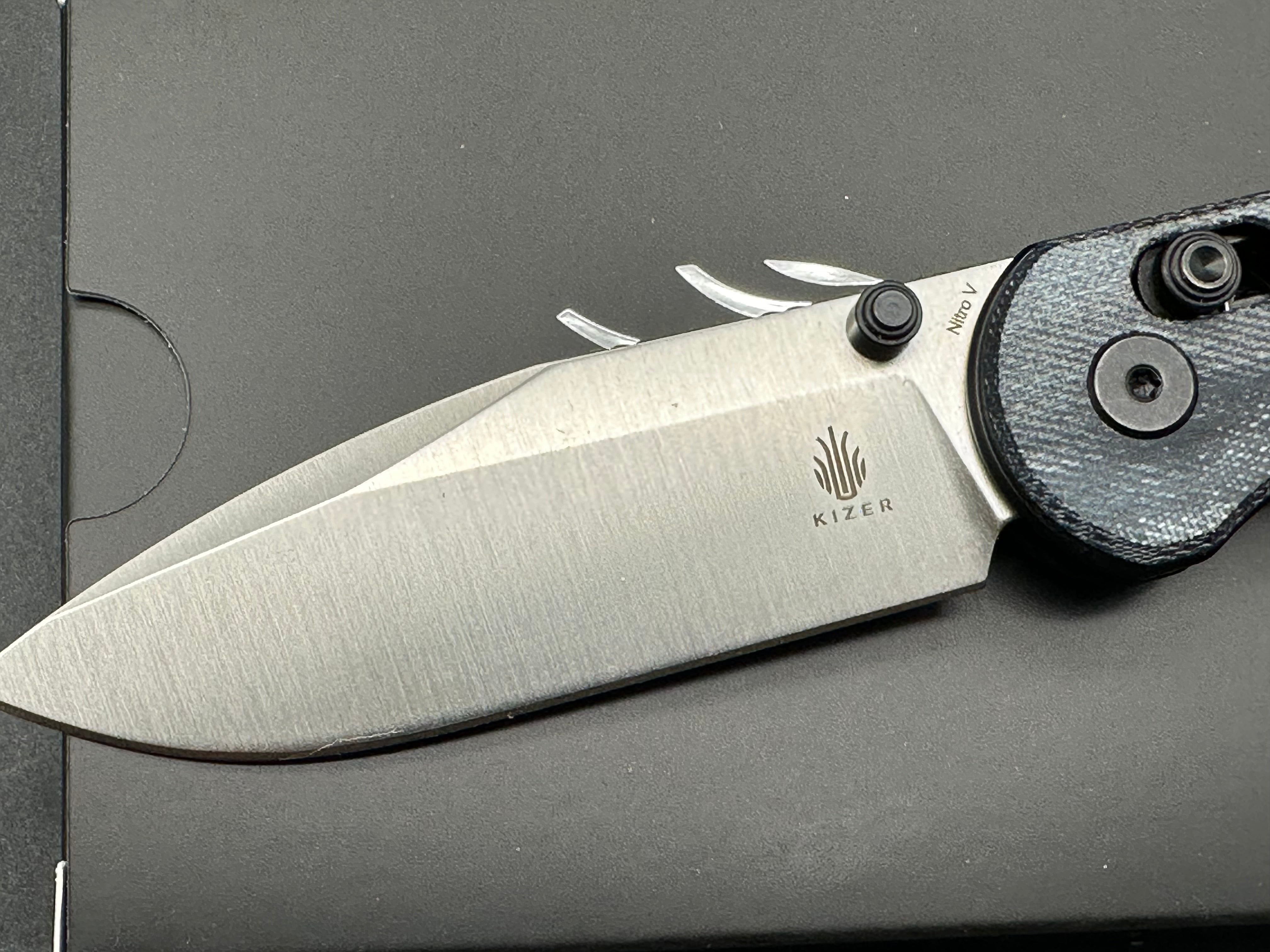 KIZER Assassin Folding Pocket Knife - Nitro-V Steel Blade, Clutch Lock, Blue Micarta Handle - EDC, Camping, Survival & Outdoor Activities
