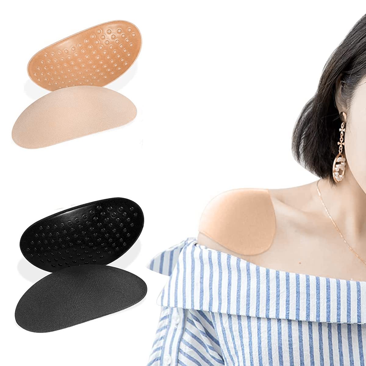 WROPZO Silicone Shoulder Pads for Women - Reusable Push-up Adhesive Pads for Narrow Shoulders | Breathable Enhancer for Dresses & Tops | Black & Nude Colors | Perfect for Formal Wear & Special Occasions