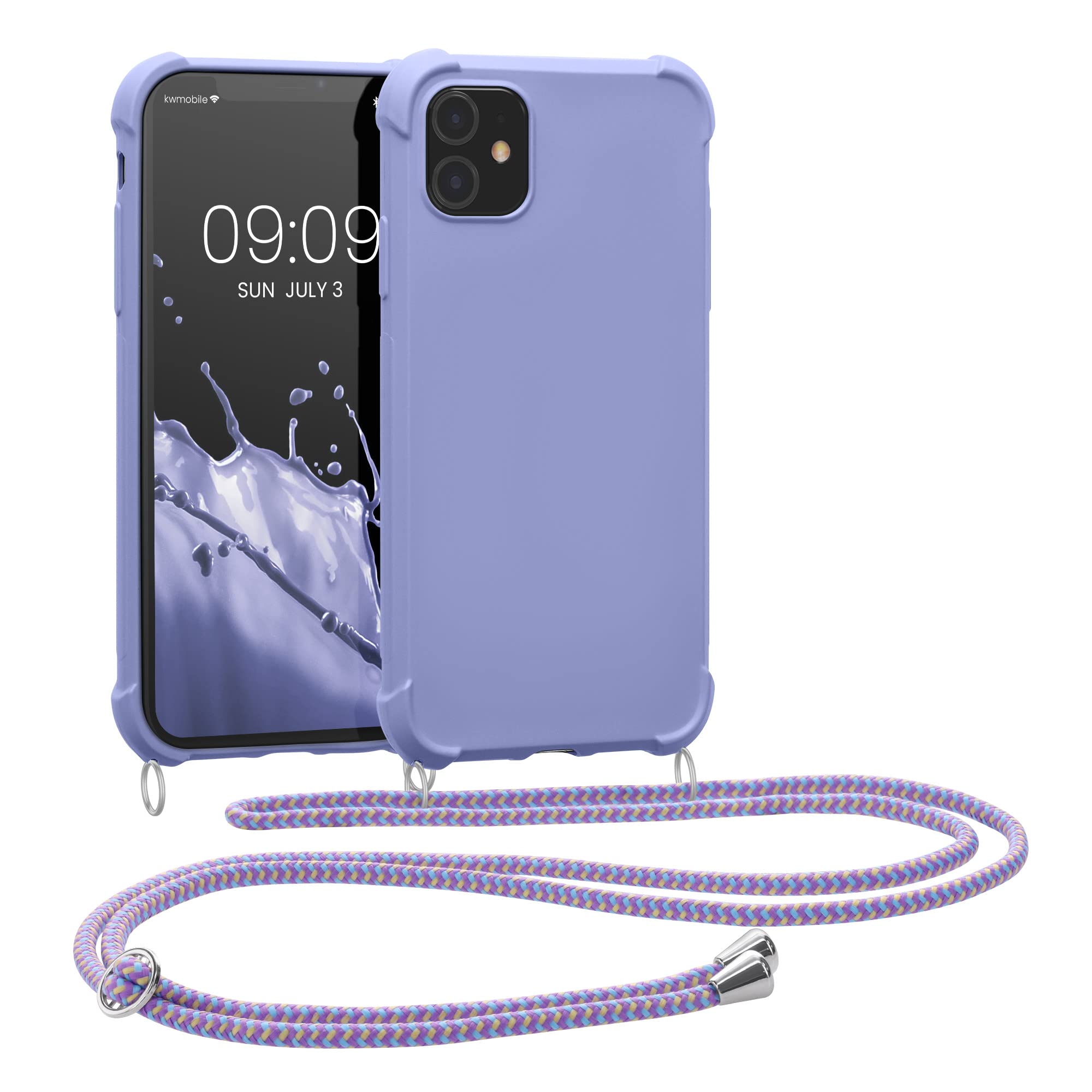 kwmobile Soft Matte TPU Crossbody Phone Case Compatible with Apple iPhone 11 - Neck Strap Included - Lavender Purple - Perfect for Travel, Shopping & Hands-Free Convenience